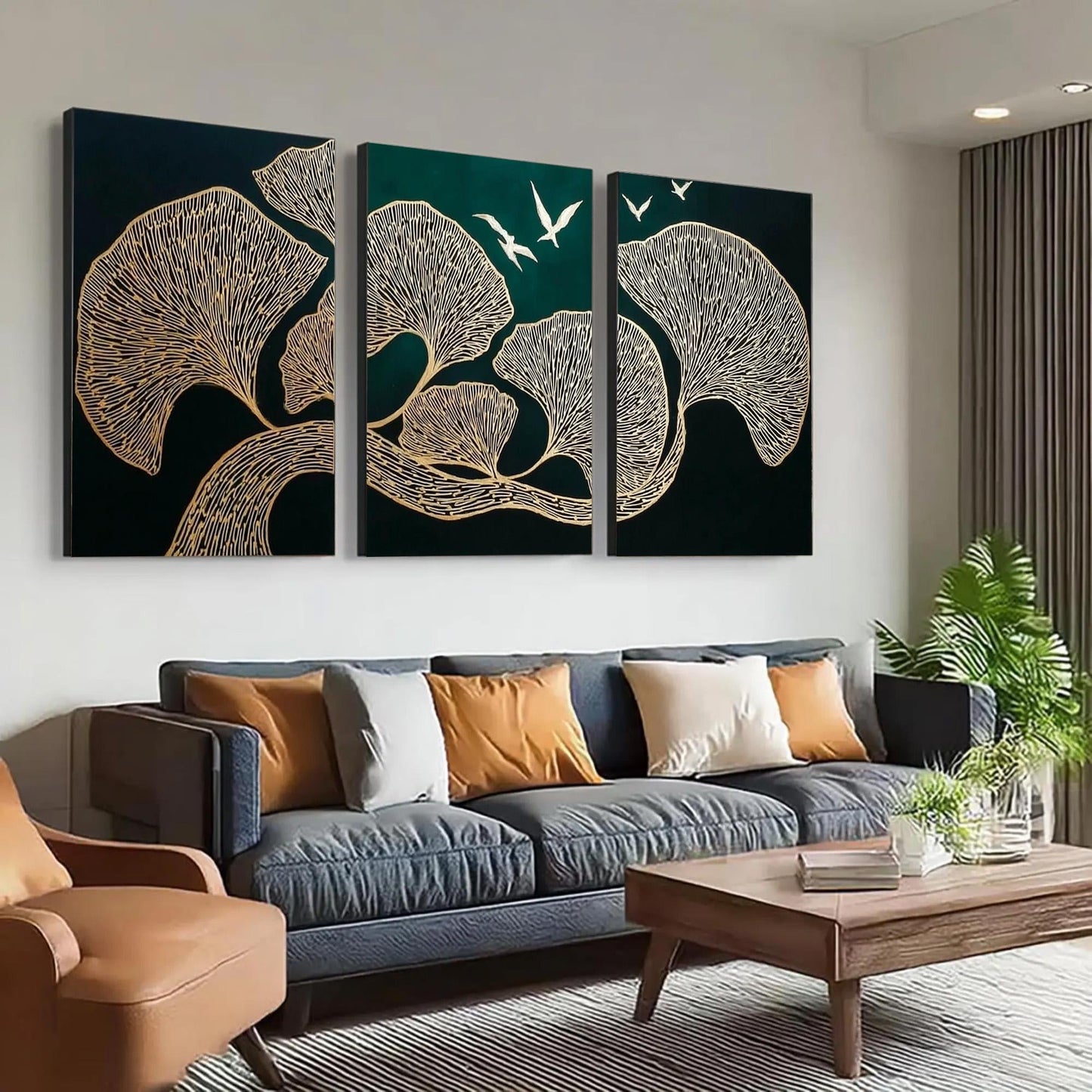 Original – Green and Gold Ginkgo Leaf Wall Art | Oil Painting, view 2