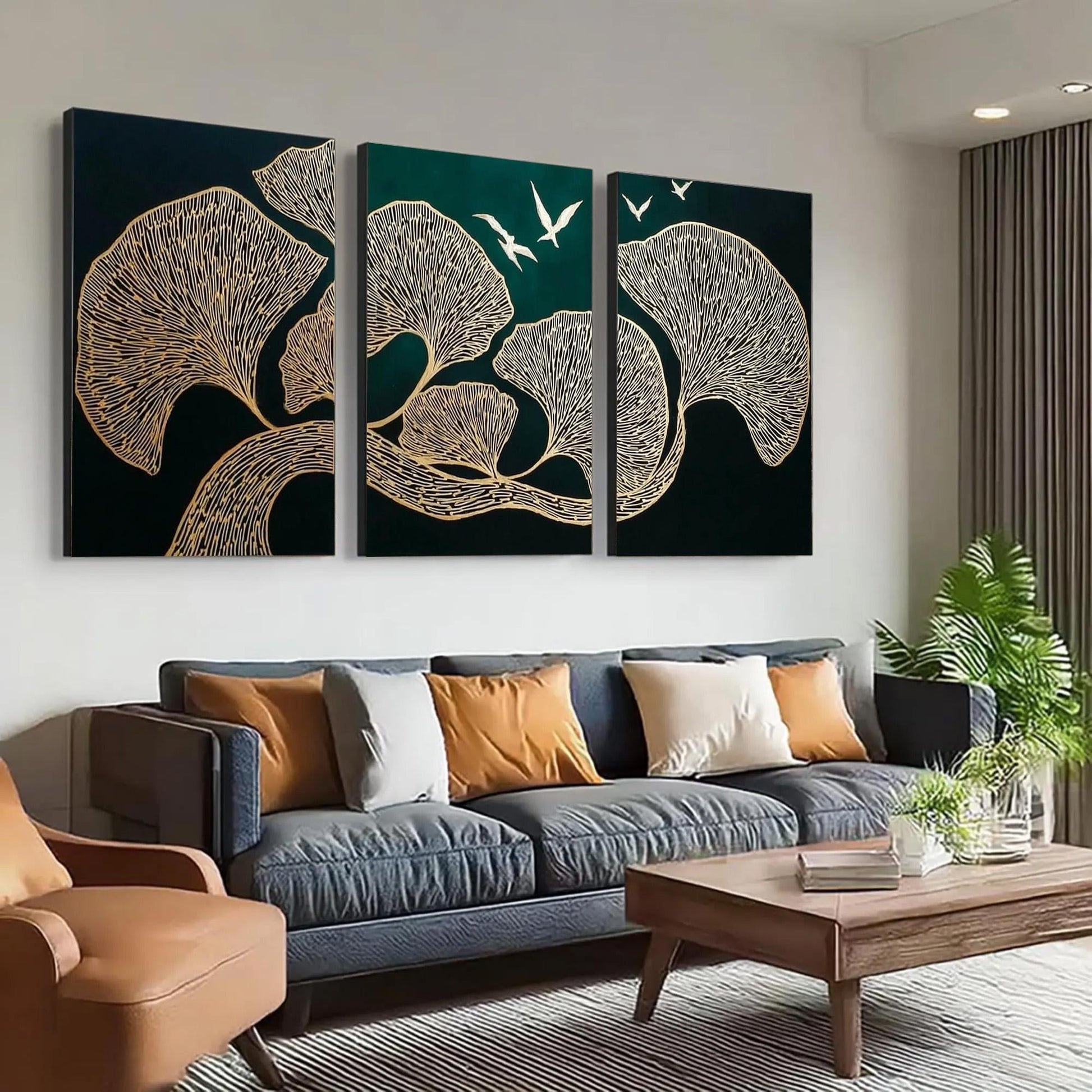 Original – Green and Gold Ginkgo Leaf Wall Art | Oil Painting, view 2