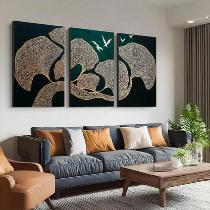 Original – Green and Gold Ginkgo Leaf Wall Art | Oil Painting, view 2