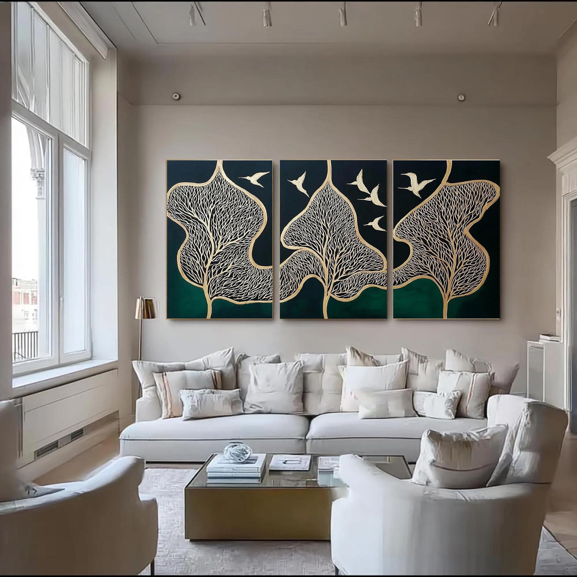 Original – Green and Gold Botanical Leaf Wall Art | Oil Painting, view 3