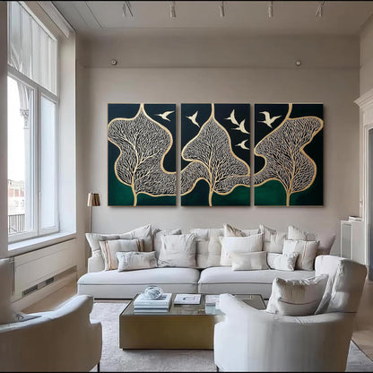 Original – Green and Gold Botanical Leaf Wall Art | Oil Painting, view 3