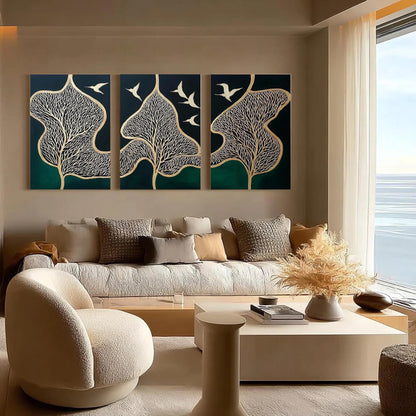 Green and Gold Botanical Leaf Wall Art – Oil Painting