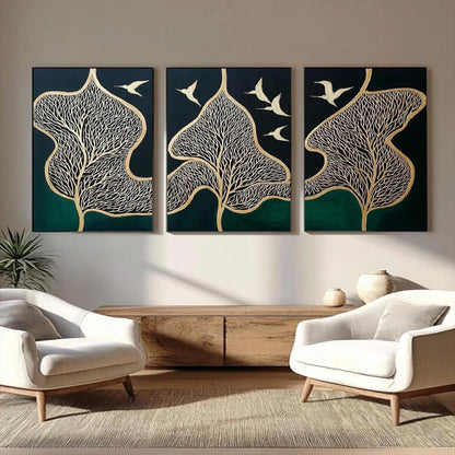 Original – Green and Gold Botanical Leaf Wall Art | Oil Painting, view 1