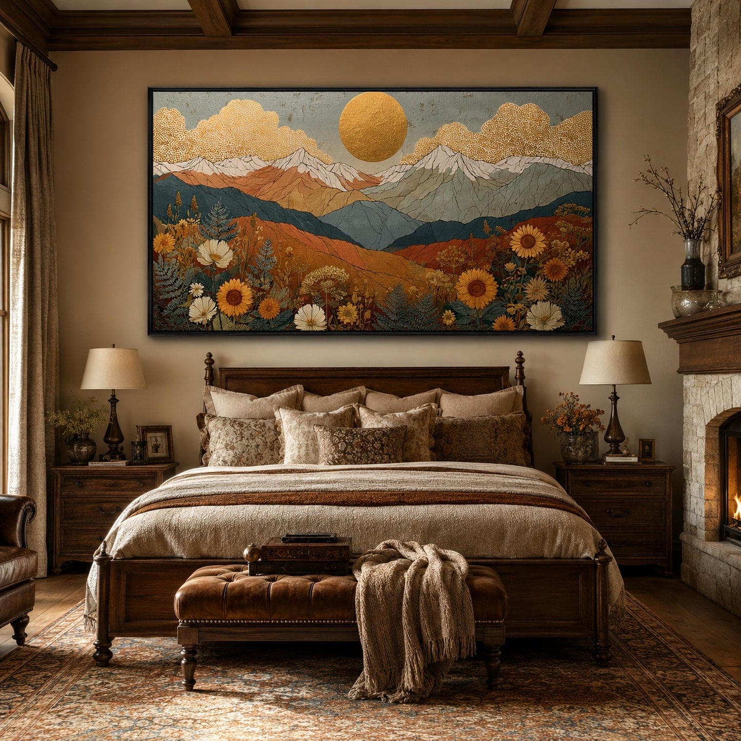 Gold and White Boho Wildflower Floral Wall Art – Golden Sun Mountain