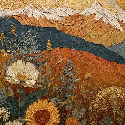 Golden Sun Mountain – Gold and White Wildflower Floral Wall Art | Boho Painting, view 5