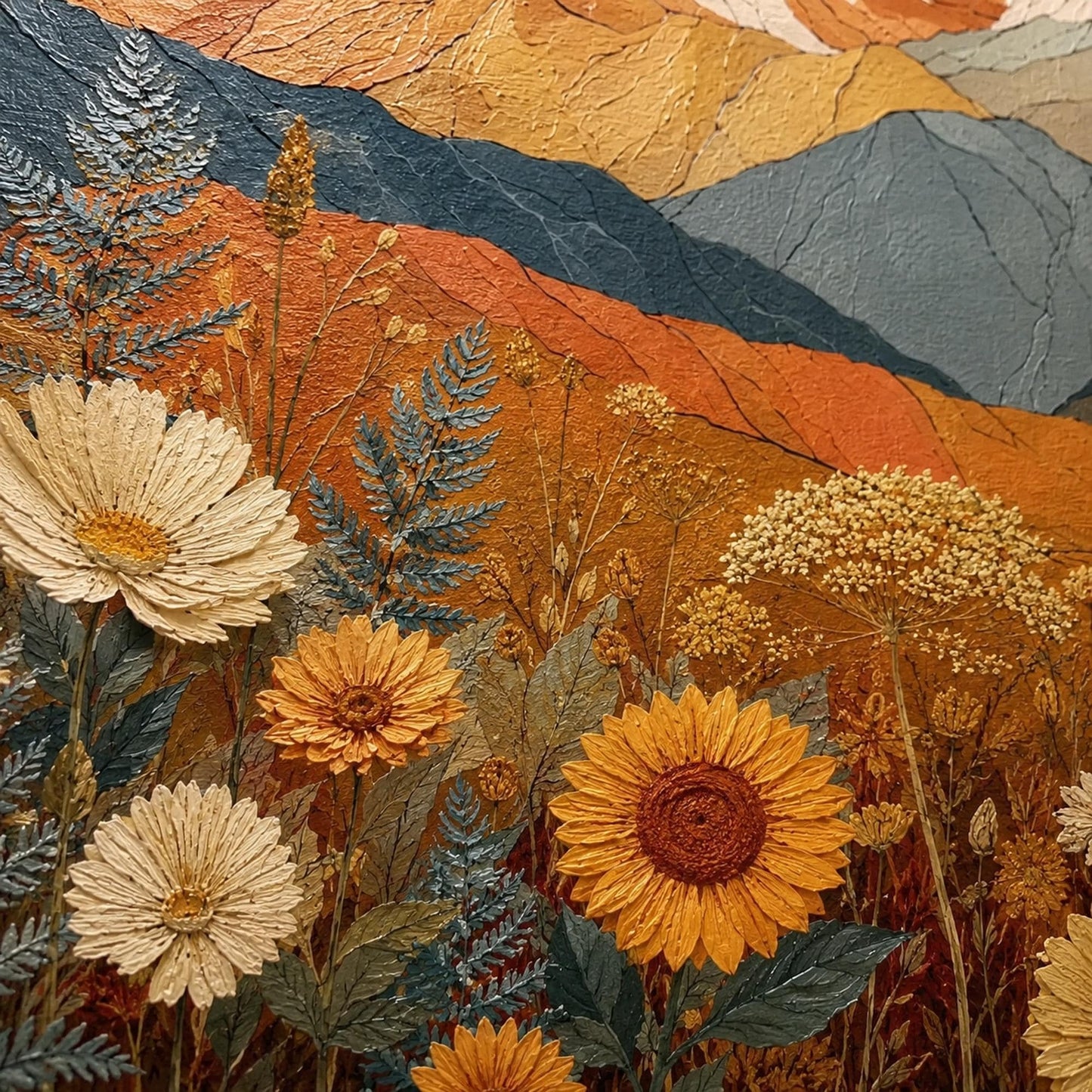 Gold and White Boho Wildflower Floral Wall Art – Golden Sun Mountain