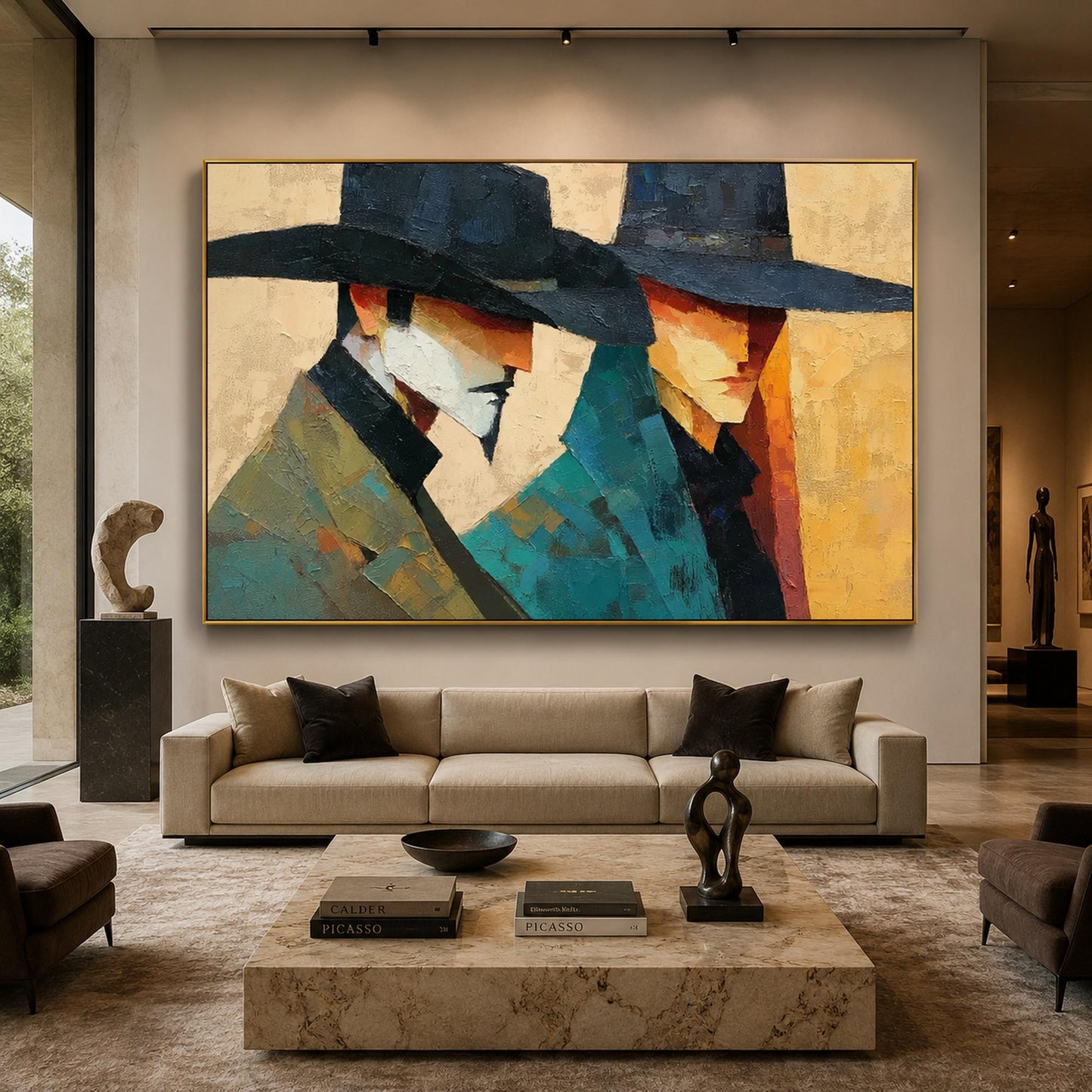 Abstract Cubist Figure Portrait Wall Art – Mystery Men Portrait