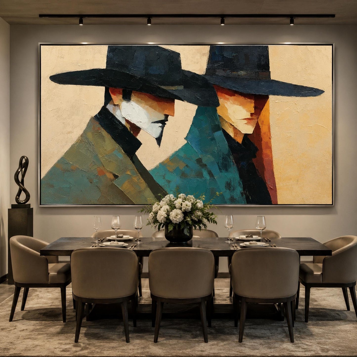 Abstract Cubist Figure Portrait Wall Art – Mystery Men Portrait