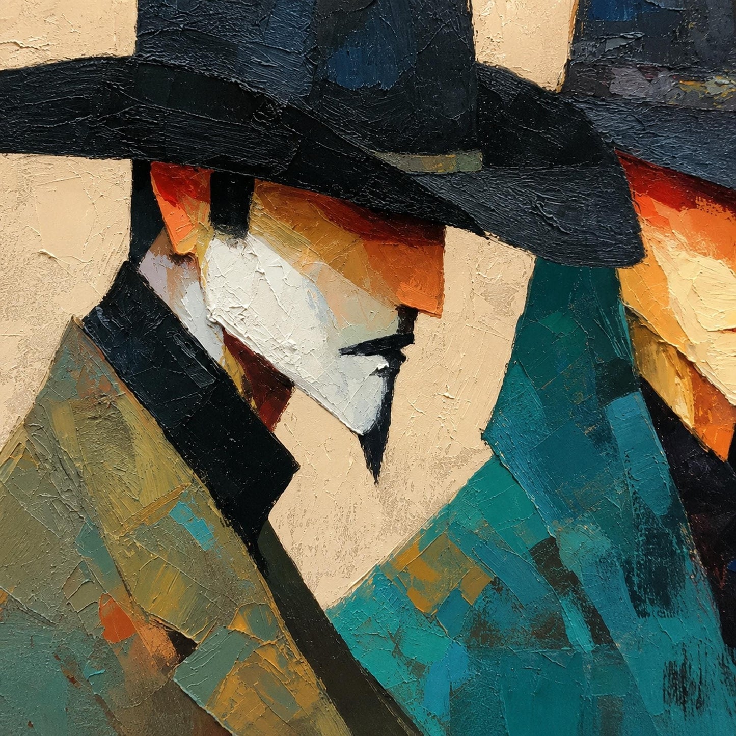 Abstract Cubist Figure Portrait Wall Art – Mystery Men Portrait