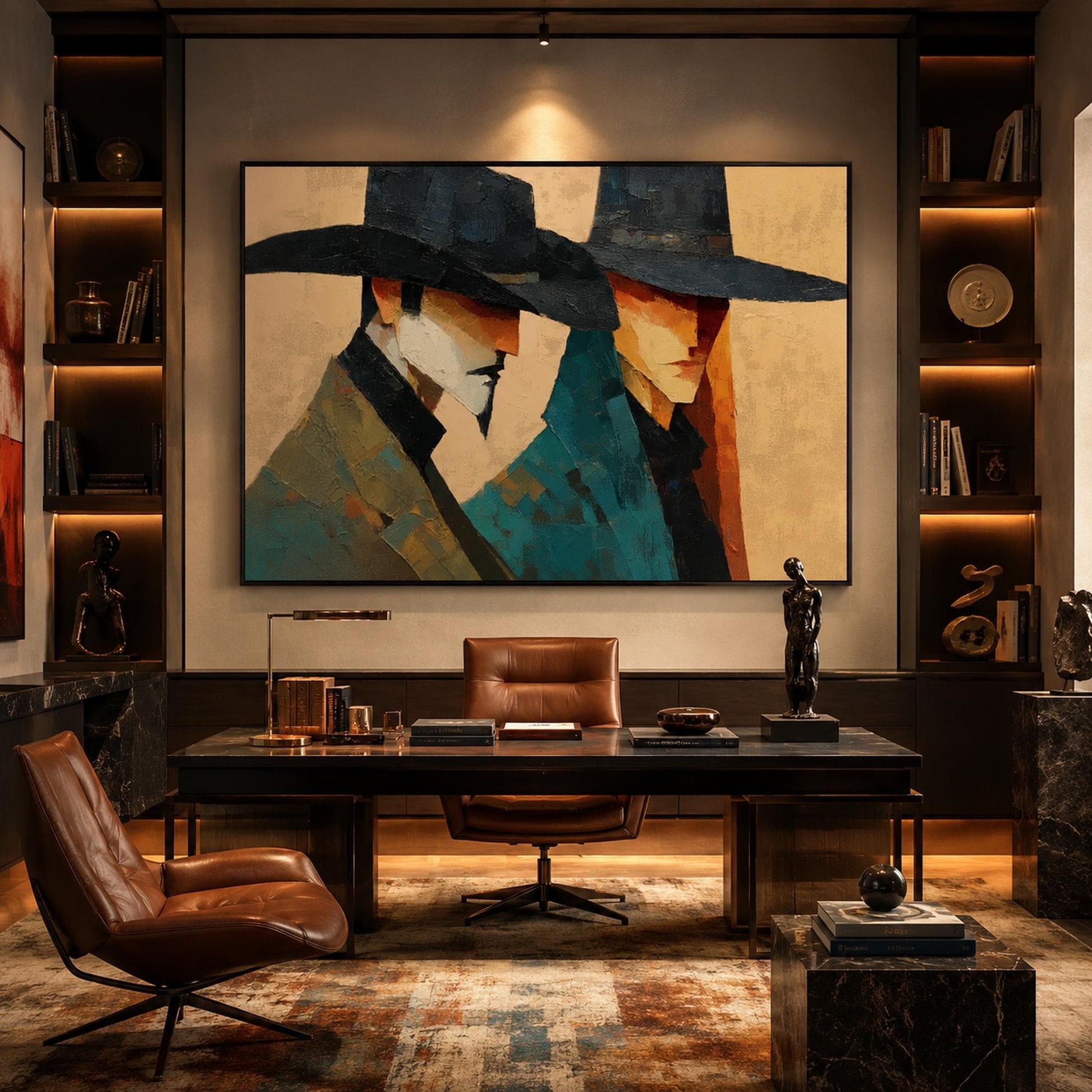 Mystery Men Portrait – Figurative Figure Portrait Wall Art | Abstract Oil Painting, view 1