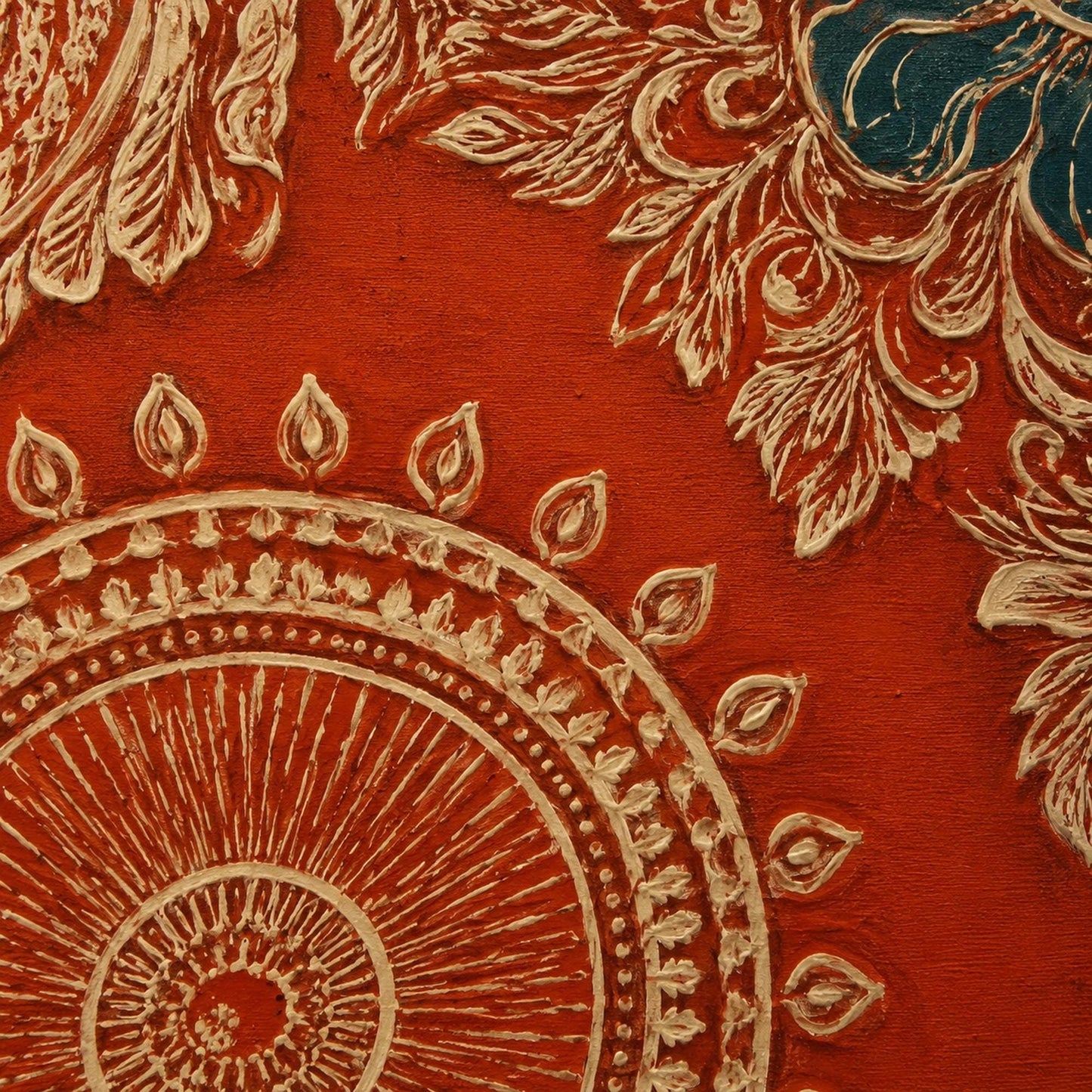 Gold and Red Boho Floral Wall Art – Mandala Triptych Wall Art 3 Panel Canvas Gold Red Indian Pattern Boho Decor Set Ethnic Floral Painting Large Living Room Bedroom