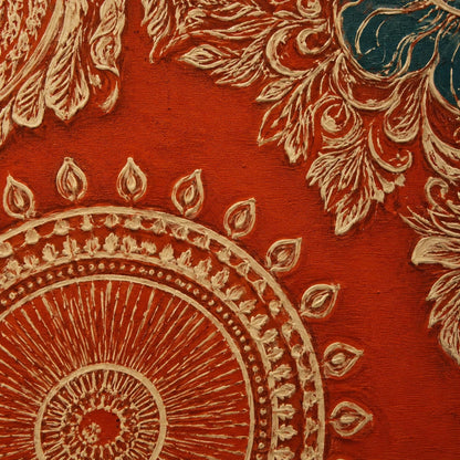 Gold and Red Boho Floral Wall Art – Mandala Triptych Wall Art 3 Panel Canvas Gold Red Indian Pattern Boho Decor Set Ethnic Floral Painting Large Living Room Bedroom