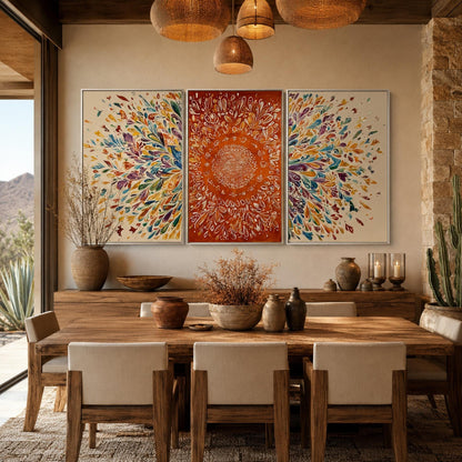 Vibrant Mandala Triptych Canvas Art – Floral Wall Art | Boho Hand-Painted Painting, view 5