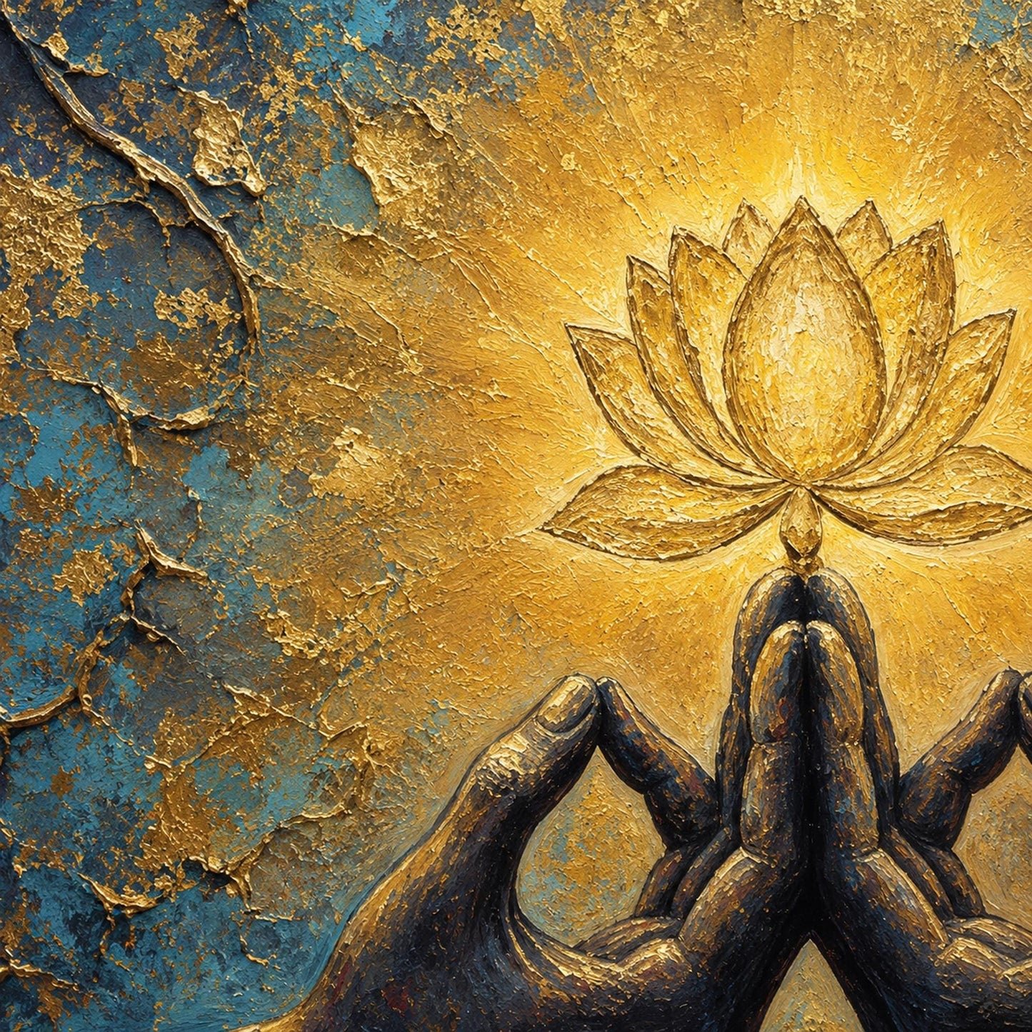 Zen Lotus Flower Painting Boho Decor – Blue and Gold Lotus Floral Wall Art | Boho Painting, view 4