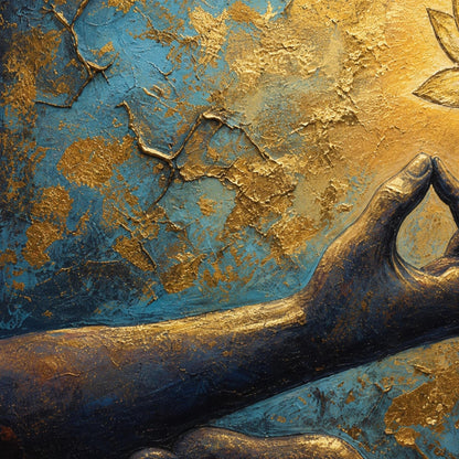 Zen Lotus Flower Painting Boho Decor – Blue and Gold Lotus Floral Wall Art | Boho Painting, view 5