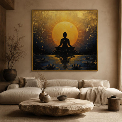 Gold Lotus Floral Wall Art – Buddha Painting Lotus Meditation Canvas