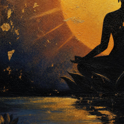 Buddha Painting Lotus Meditation Canvas – Gold Lotus Floral Wall Art | Painting, view 5
