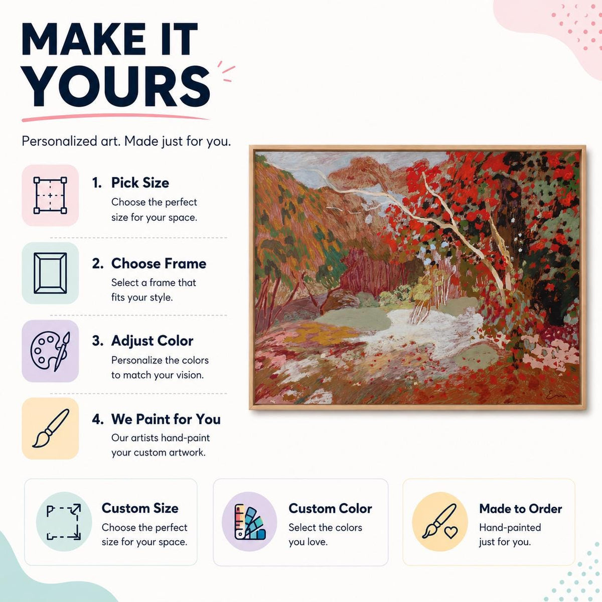 Garden Landscape Wall Art Red Impressionist Nature Canvas Painting for Modern Dining Room Decor