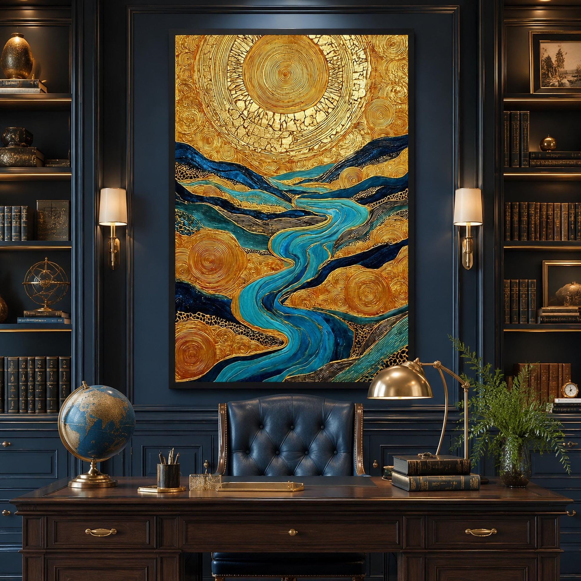 Original Oil Painting – Turquoise and Amber Celestial 3D Texture Wall Art | Impasto Oil Painting, view 3