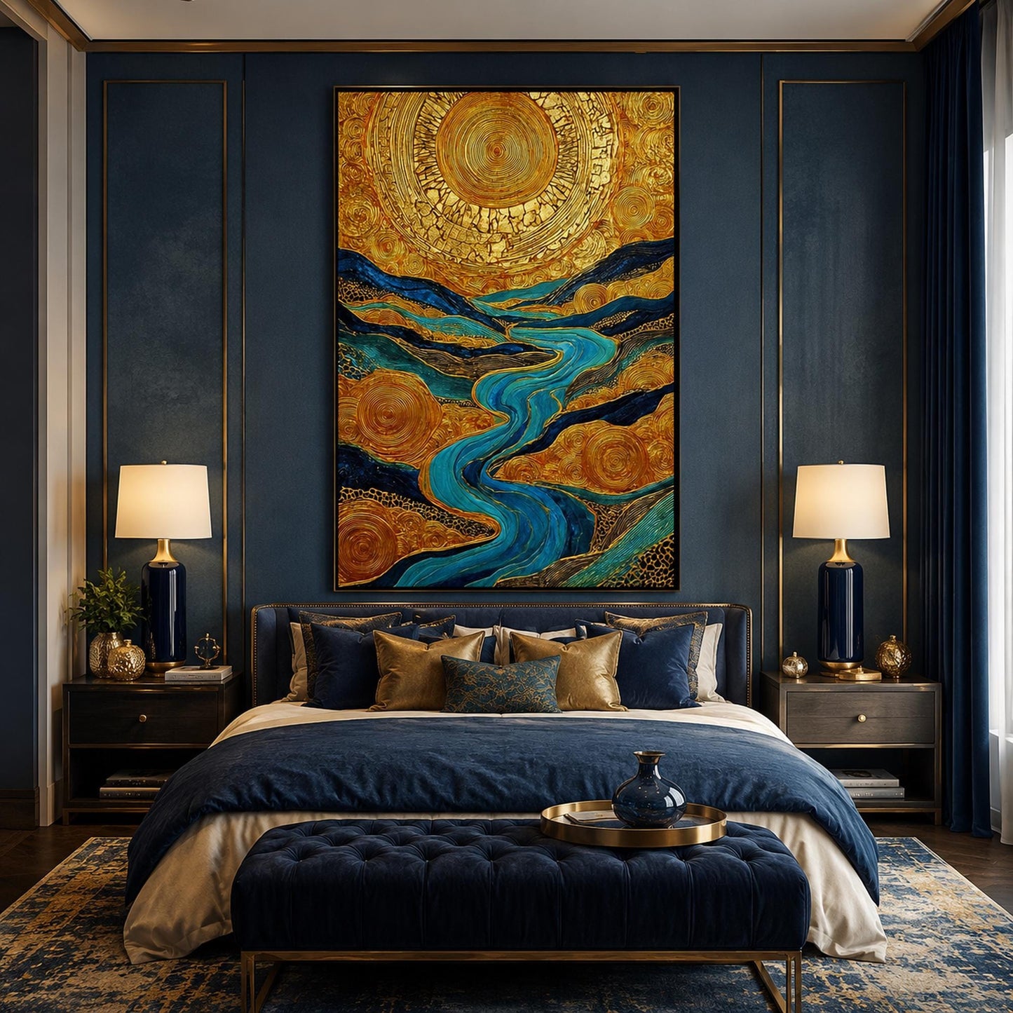 Original Oil Painting – Turquoise and Amber Celestial 3D Texture Wall Art | Impasto Oil Painting, view 4