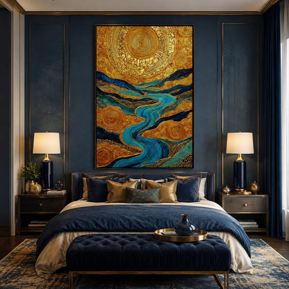 Original Oil Painting – Turquoise and Amber Celestial 3D Texture Wall Art | Impasto Oil Painting, view 4