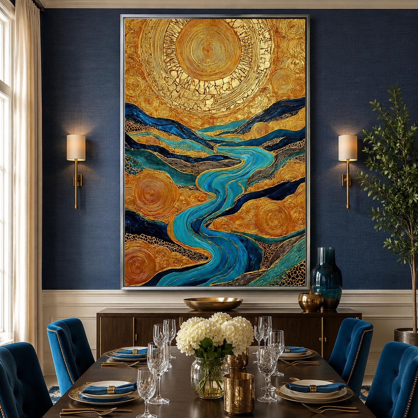 Turquoise and Amber Impasto Celestial 3D Texture Wall Art