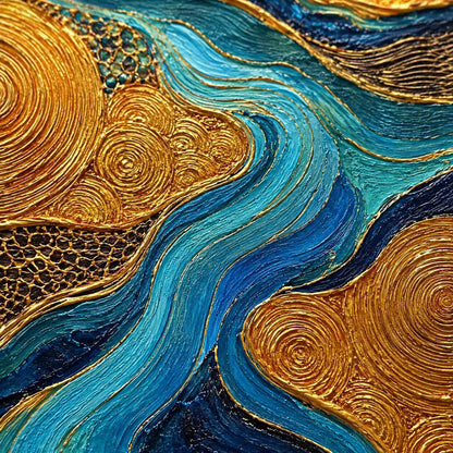 Turquoise and Amber Impasto Celestial 3D Texture Wall Art