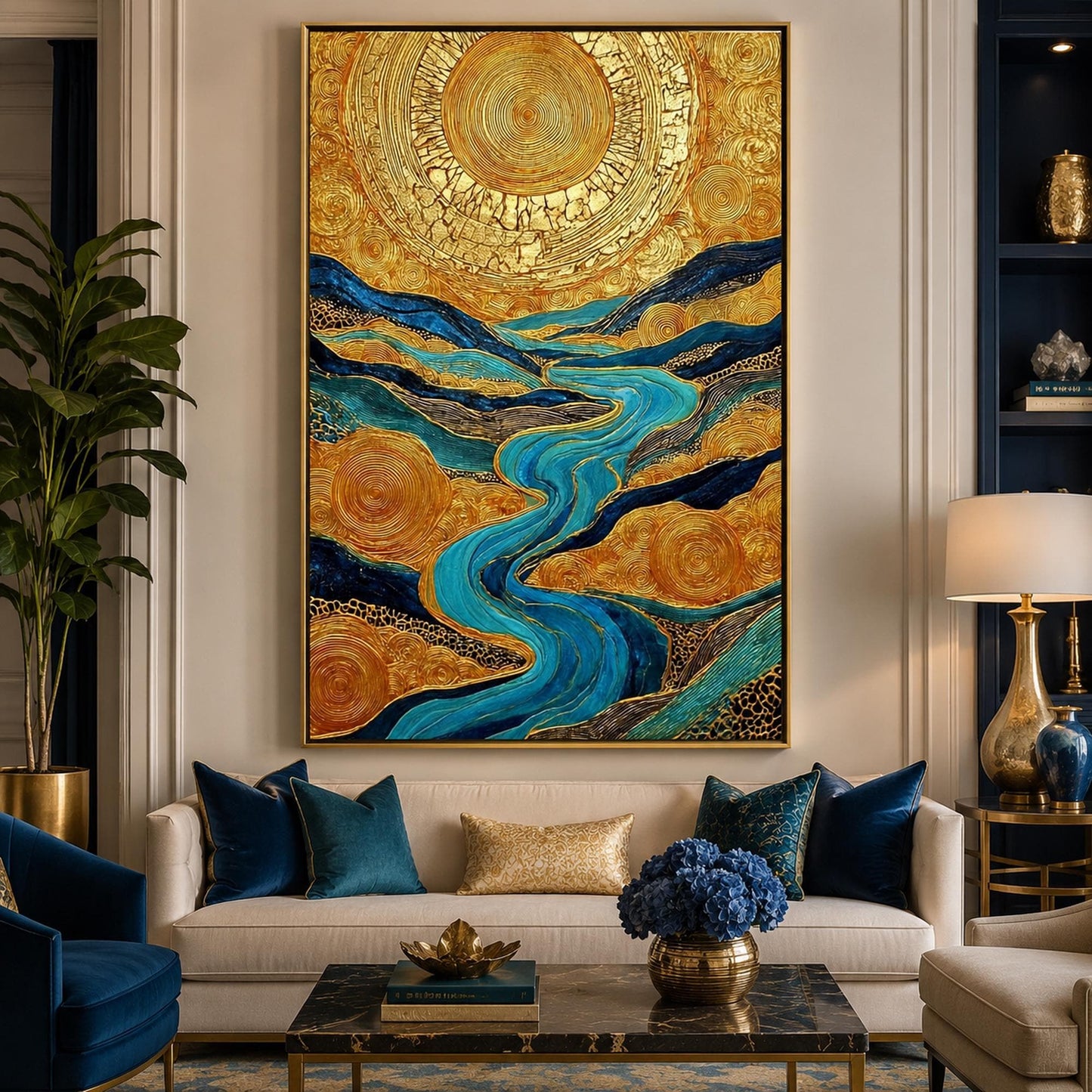 Original Oil Painting – Turquoise and Amber Celestial 3D Texture Wall Art | Impasto Oil Painting, view 1