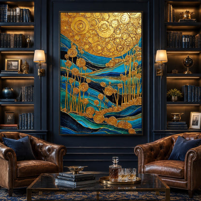 Original – Turquoise and Teal Floral Wall Art | Textured Oil Painting, view 3
