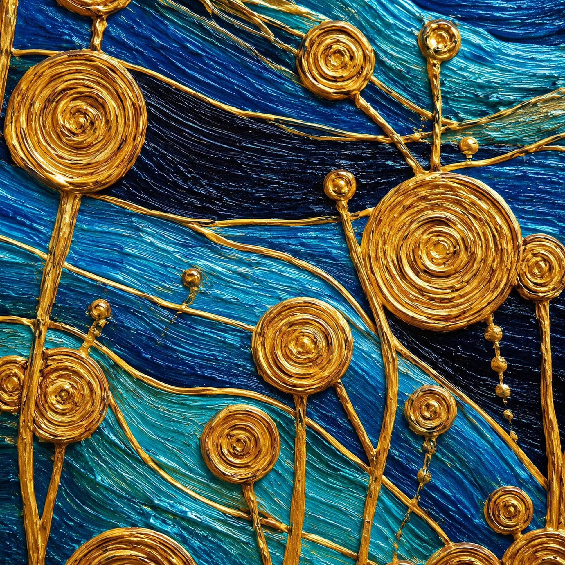 Original – Turquoise and Teal Floral Wall Art | Textured Oil Painting, view 5