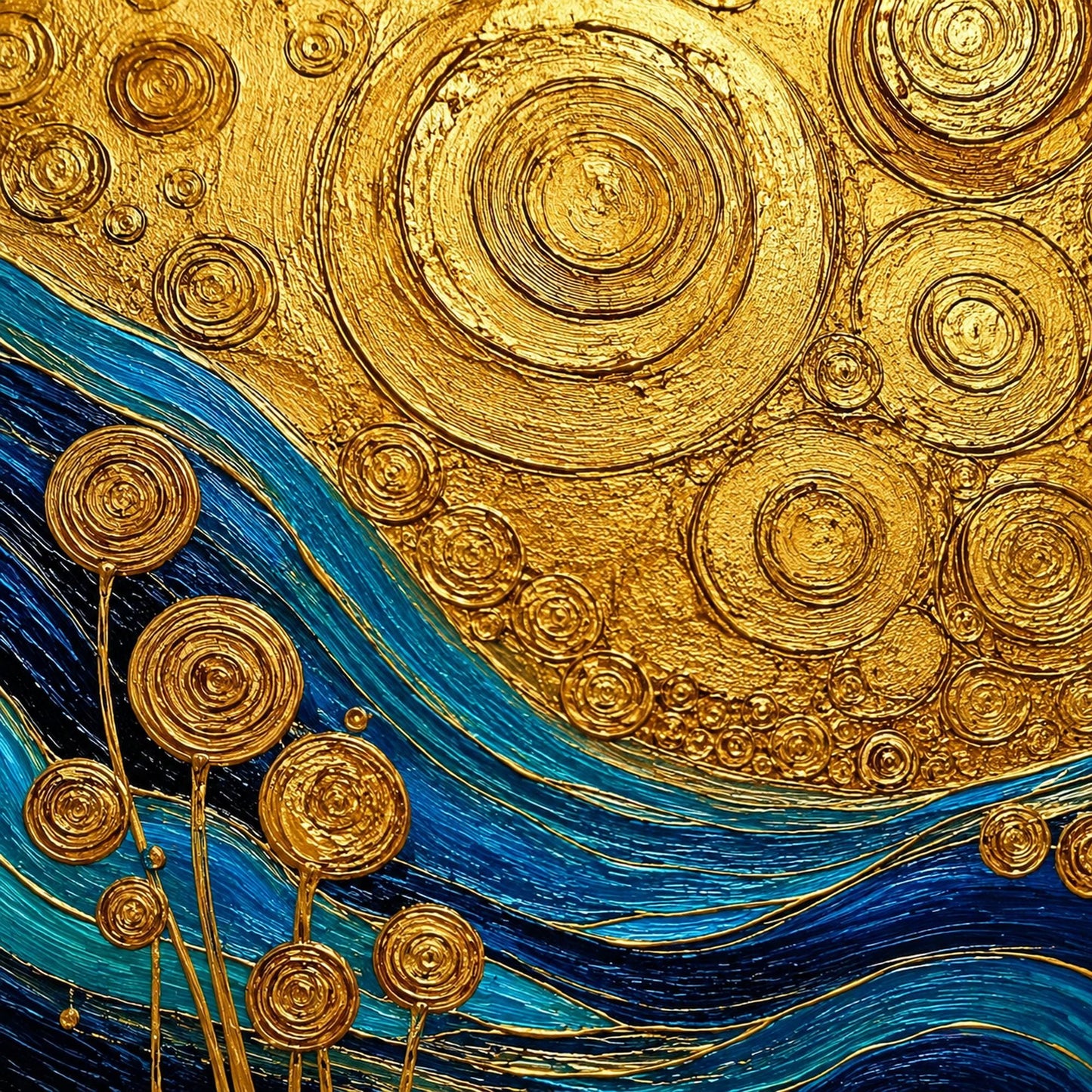 Original – Turquoise and Teal Floral Wall Art | Textured Oil Painting, view 4