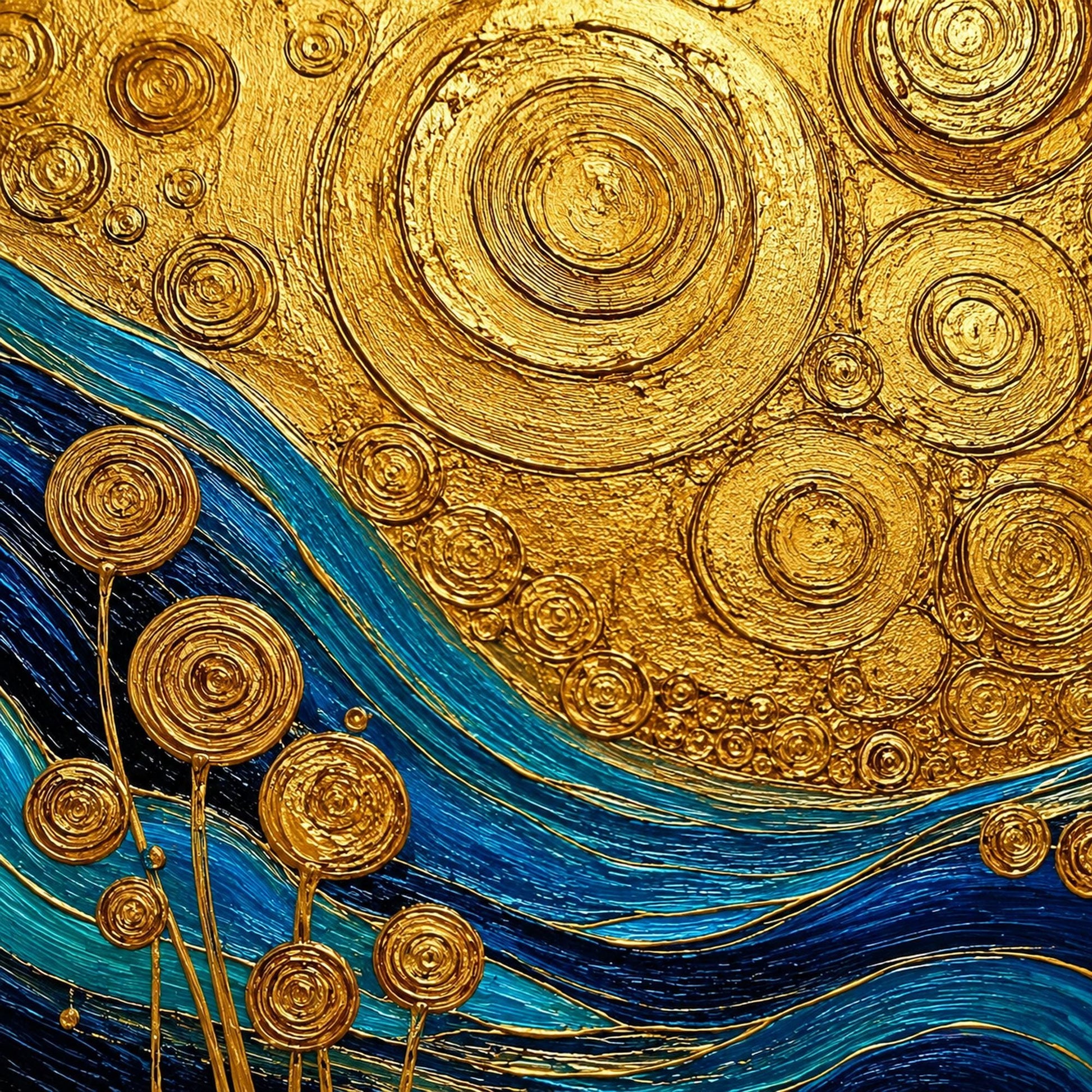 Original – Turquoise and Teal Floral Wall Art | Textured Oil Painting, view 4