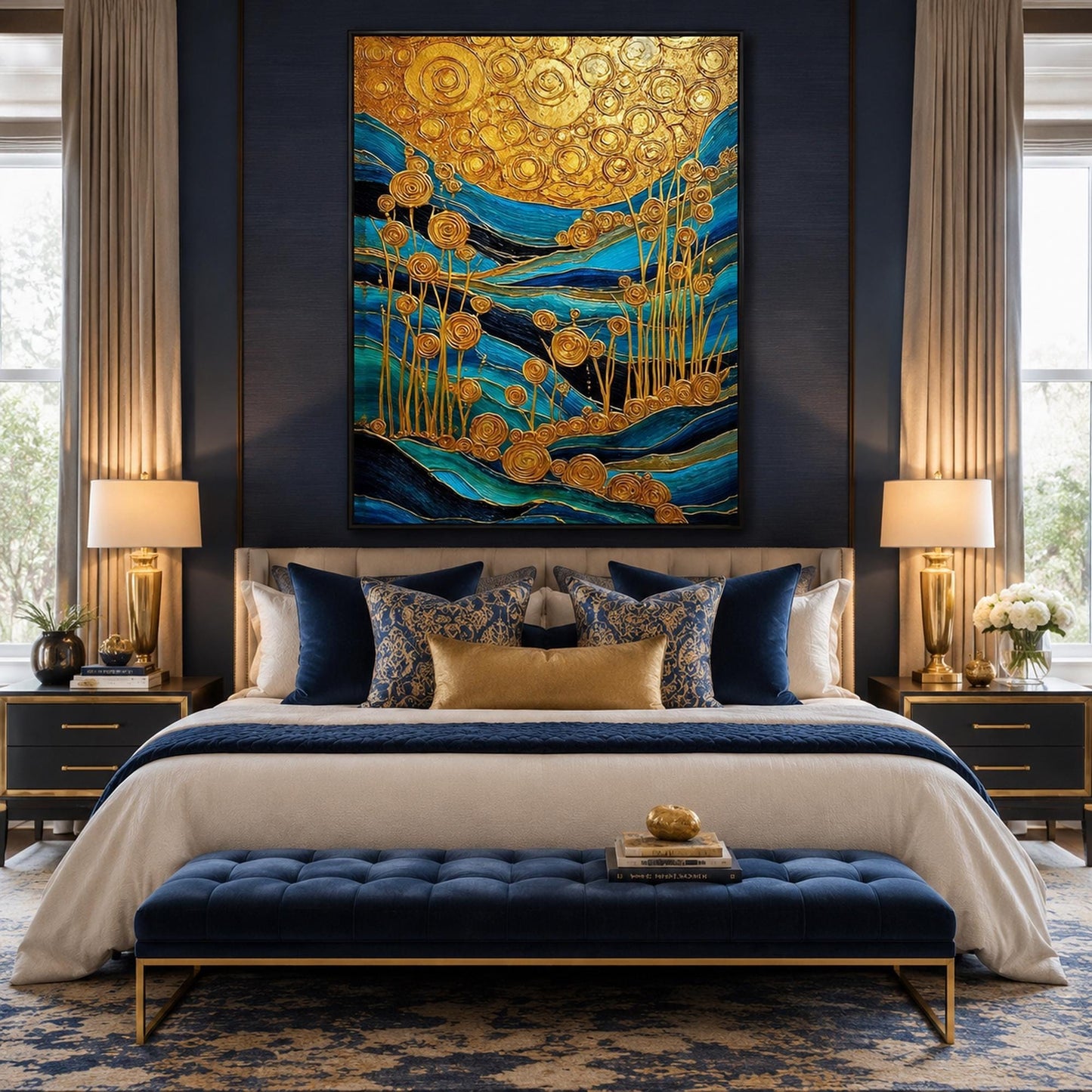 Turquoise and Teal Textured Floral Wall Art