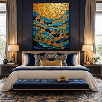 Turquoise and Teal Textured Floral Wall Art