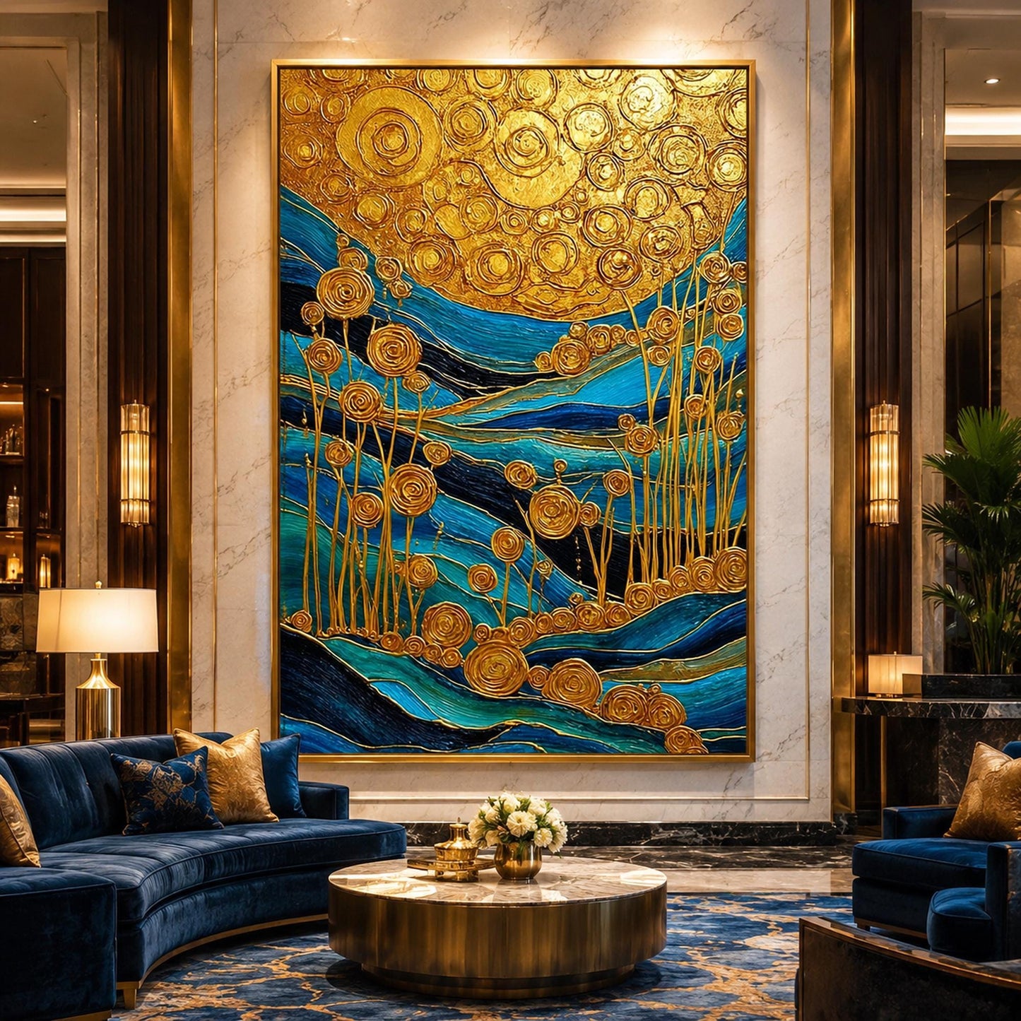Original – Turquoise and Teal Floral Wall Art | Textured Oil Painting, view 1