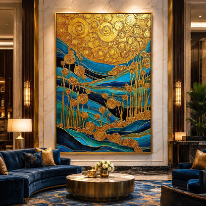 Original – Turquoise and Teal Floral Wall Art | Textured Oil Painting, view 1