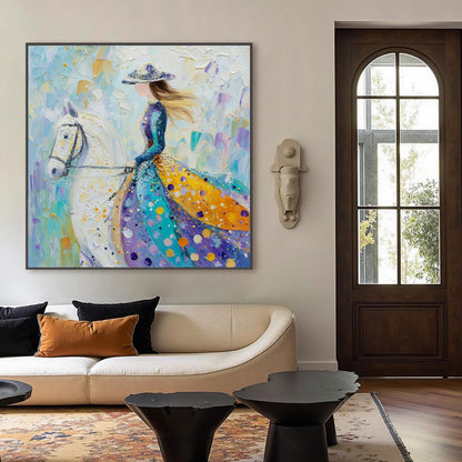 Original – Teal and Amber Horse Animal Wall Art | Impasto Oil Painting, view 2