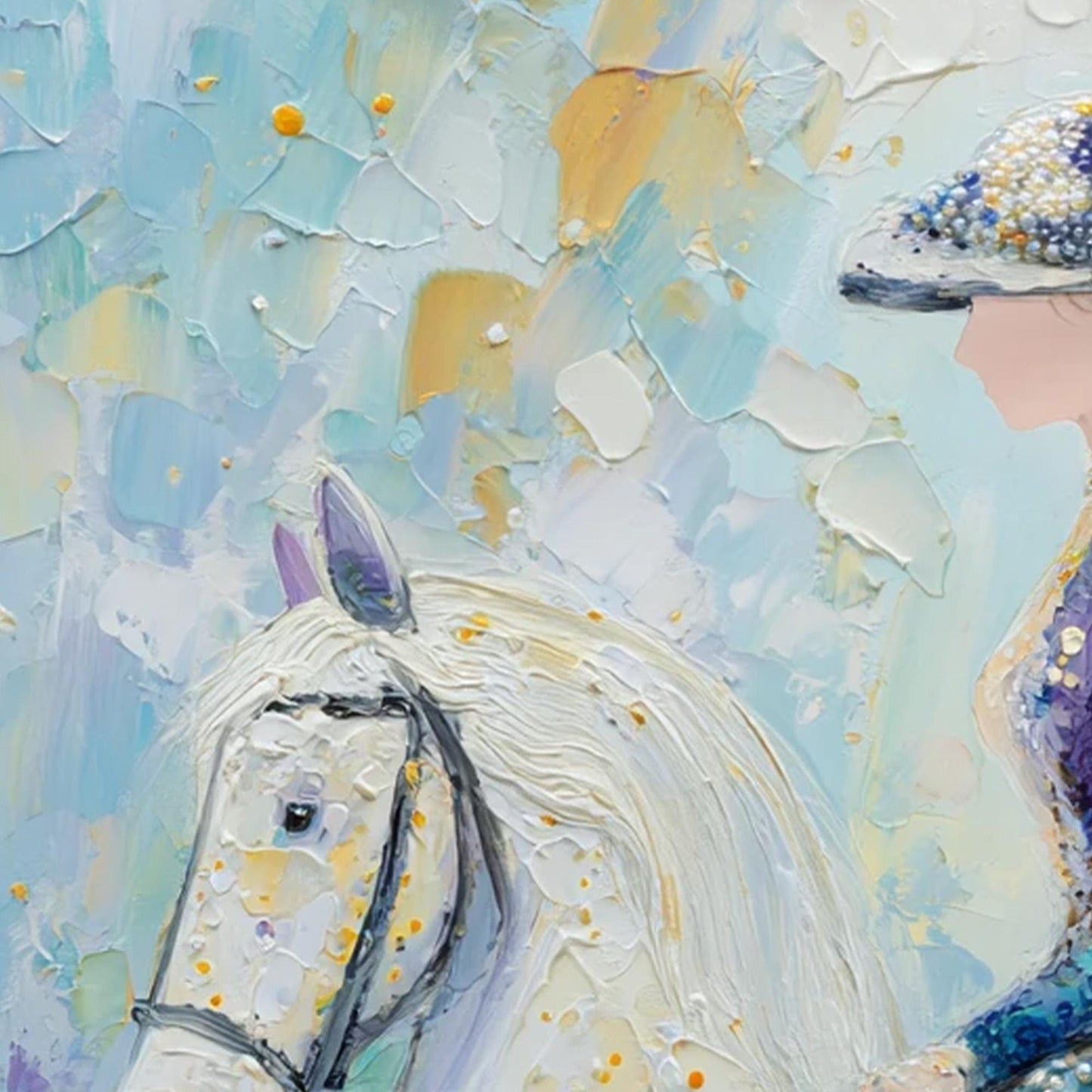 Original – Teal and Amber Horse Animal Wall Art | Impasto Oil Painting, view 4