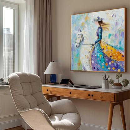Original – Teal and Amber Horse Animal Wall Art | Impasto Oil Painting, view 3
