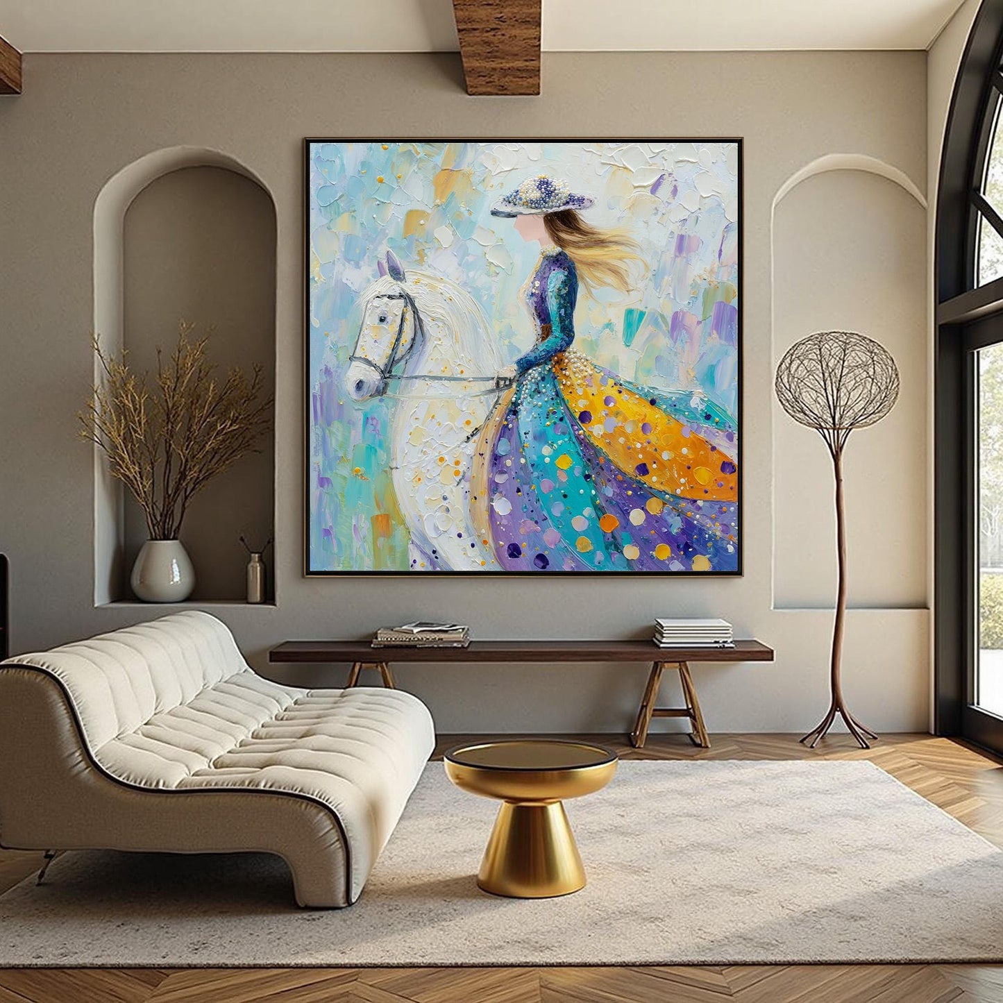 Original – Teal and Amber Horse Animal Wall Art | Impasto Oil Painting, view 1