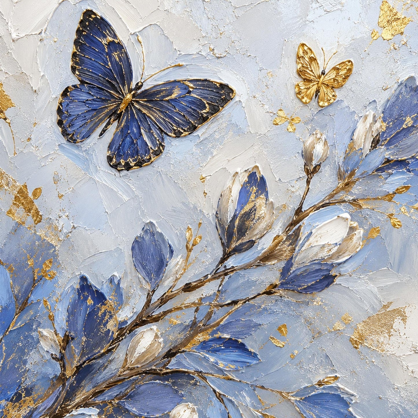 Blue Flower Vase Painting Butterfly Art – Blue and Gold Floral Vase Wall Art | Hand-Painted Painting, view 4