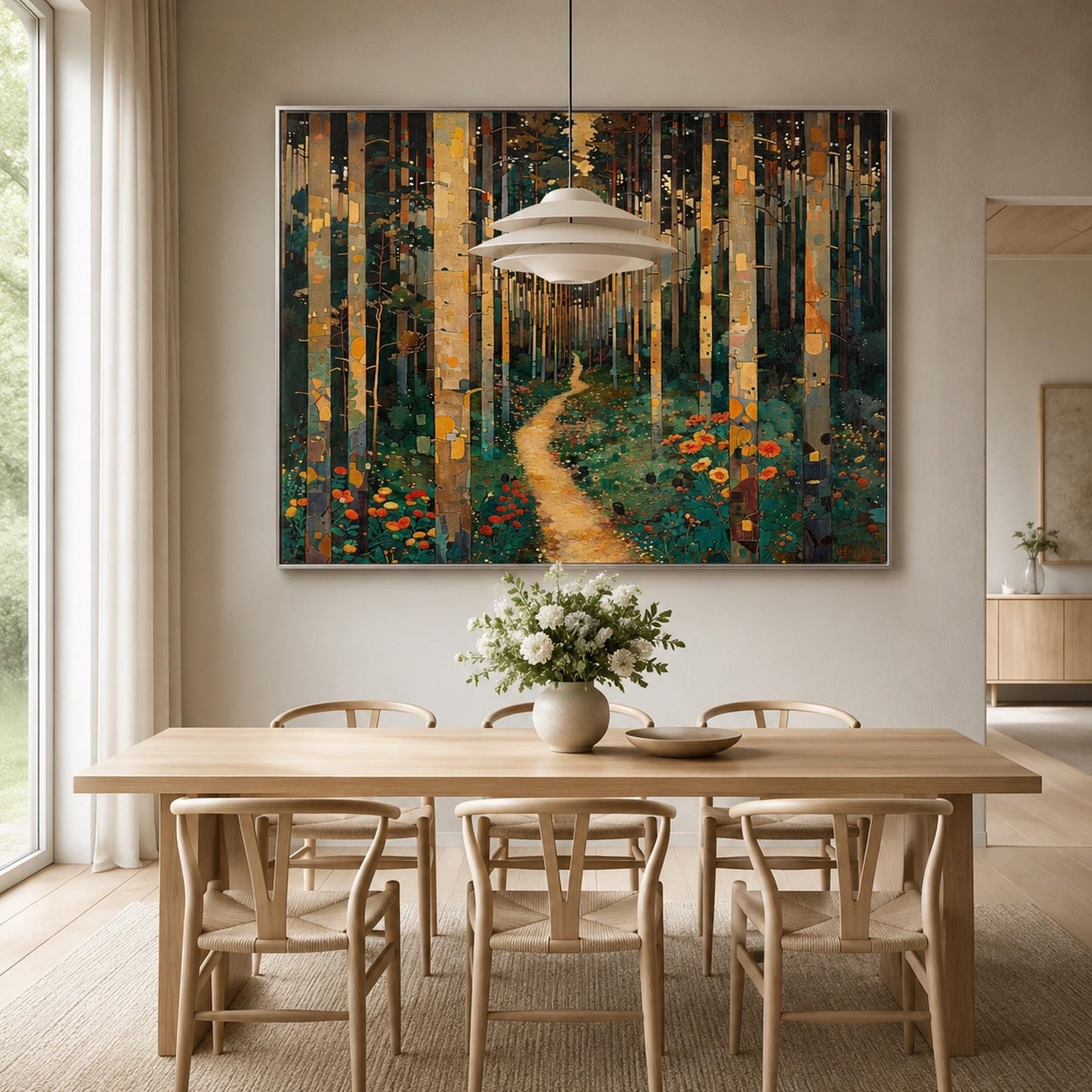 Sky Blue and Green Farmhouse Meadow Landscape Wall Art