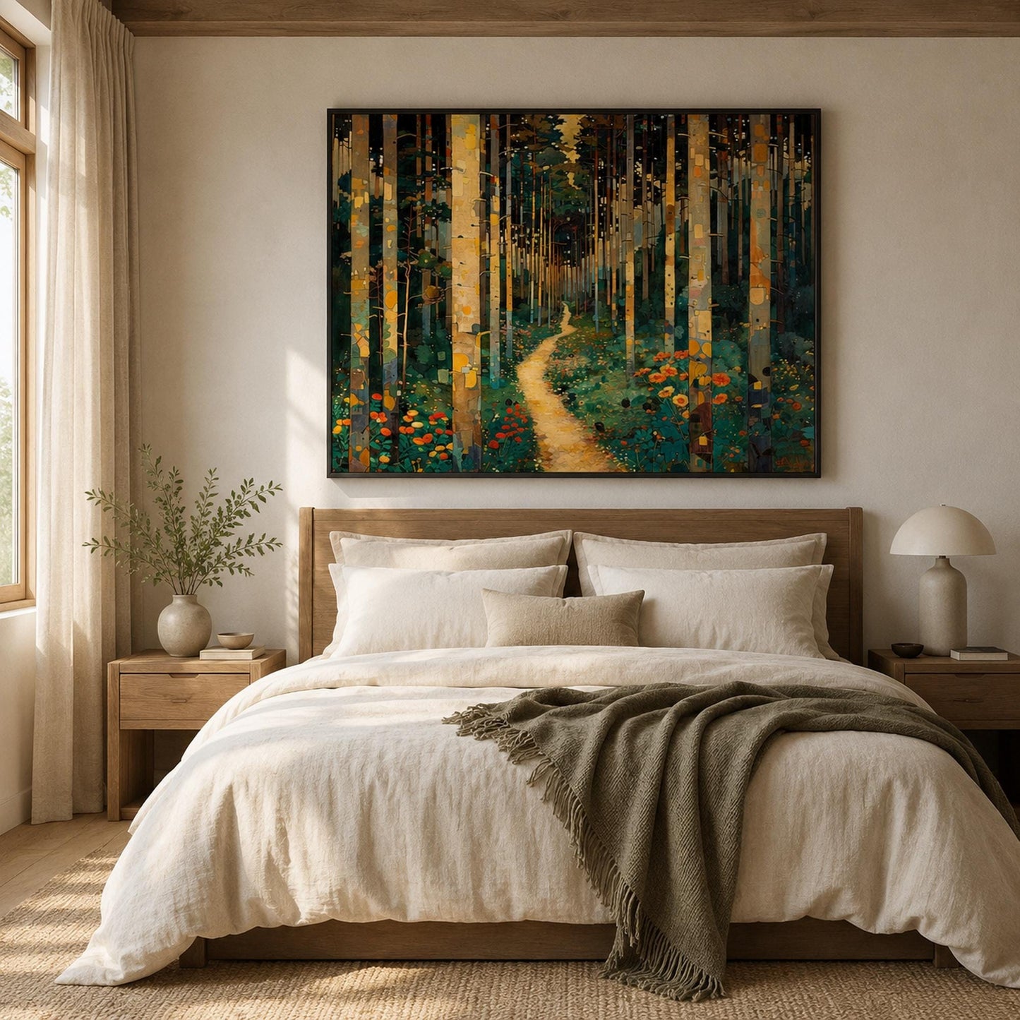 Sky Blue and Green Farmhouse Meadow Landscape Wall Art