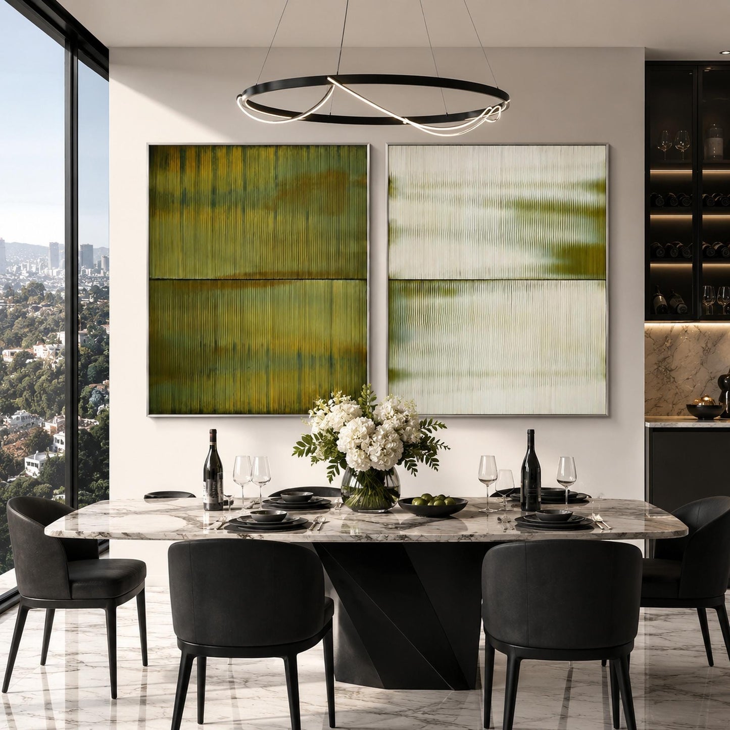 Olive and Green Textured Minimalist Wall Art – Serene Green Diptych