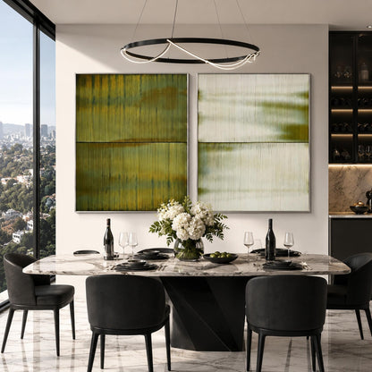 Olive and Green Textured Minimalist Wall Art – Serene Green Diptych
