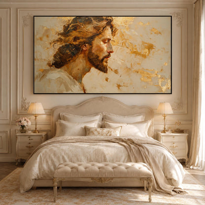Gold and Cream Impasto Leaf Wall Art – Sacred Portrait Painting