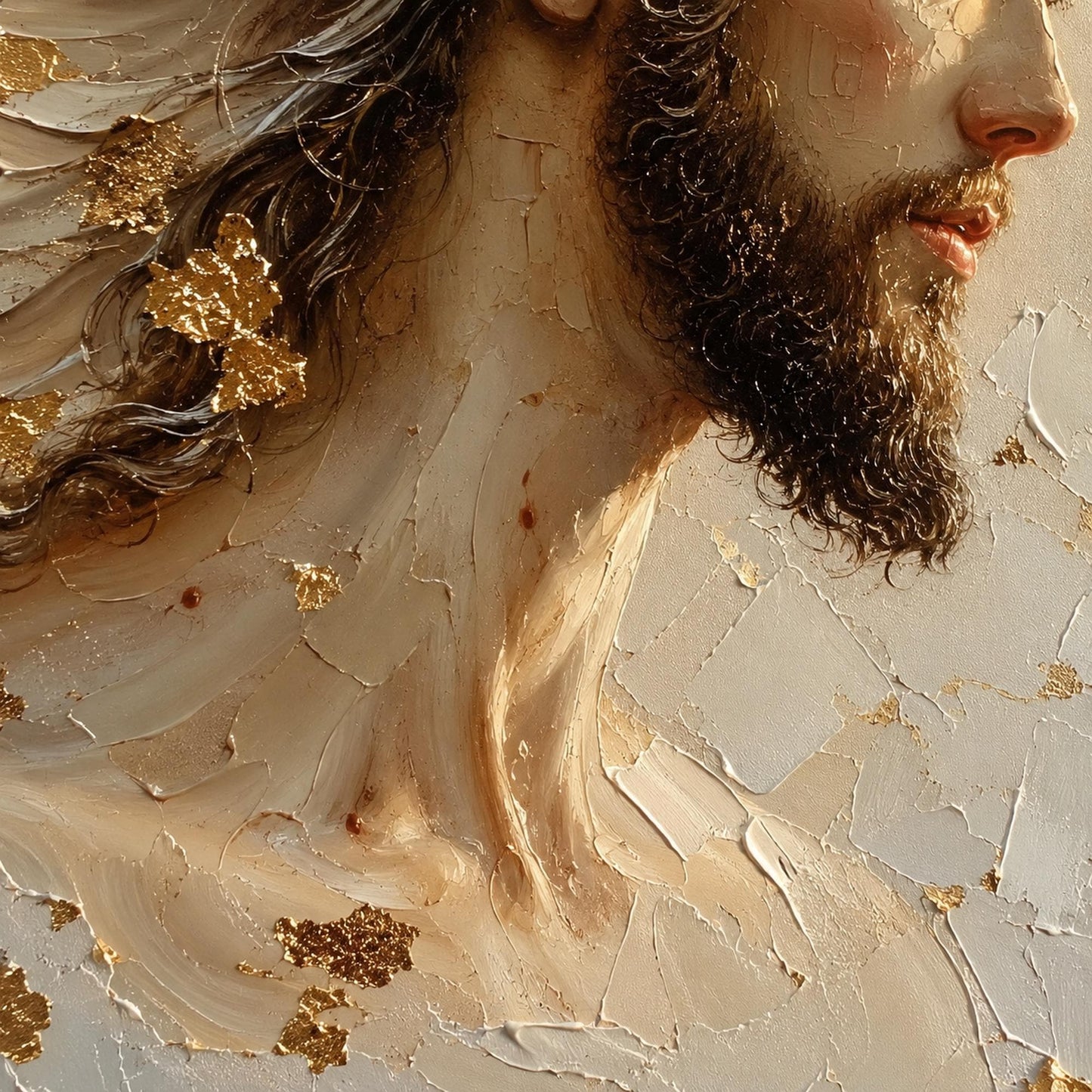 Gold and Grey Impasto Abstract 3D Texture Wall Art – Peaceful Sacred Painting Gold Canvas