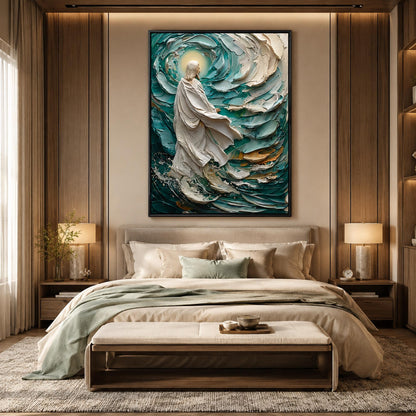 Emerald and Teal Impasto Ocean Wall Art – Divine Walk Canvas Teal