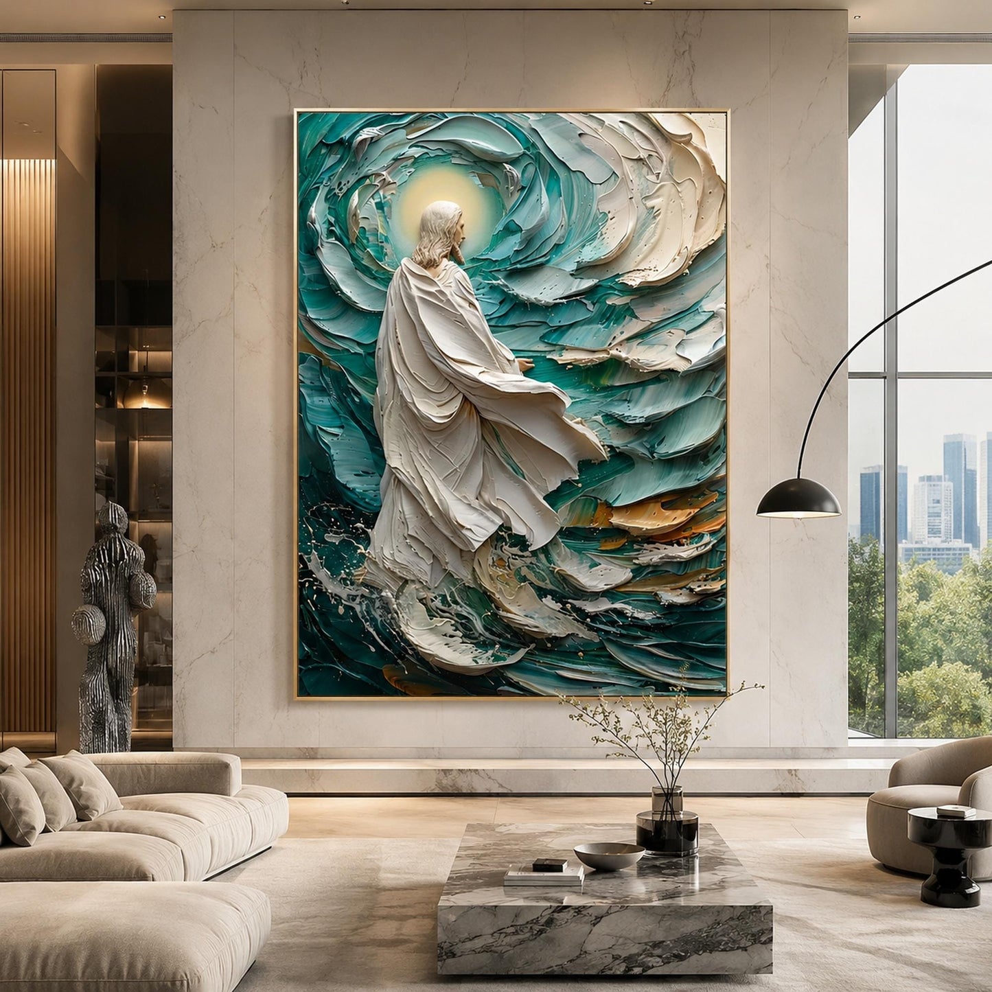Divine Walk Canvas Teal – Emerald and Teal Ocean Wall Art | Impasto Painting, view 1