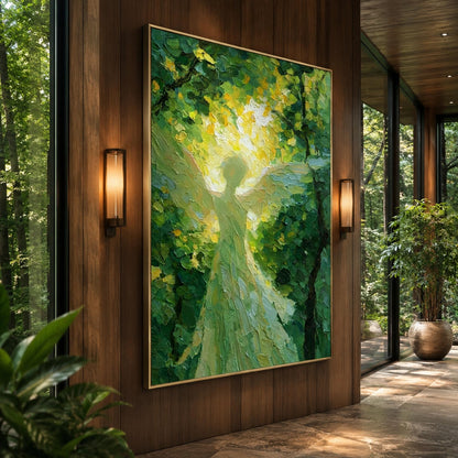Forest Angel – Green Forest Tree Wall Art | Oil Painting, view 3